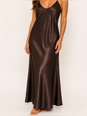Neiman Marcus Jonquil Vintage Satin Brown Nightgown & Jacket Set Sizes M & L NWT